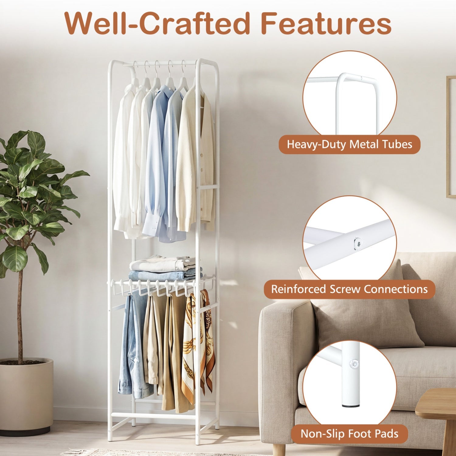 Slim Coat Rack Freestanding Garment Organizer with 8 Hanging Rods