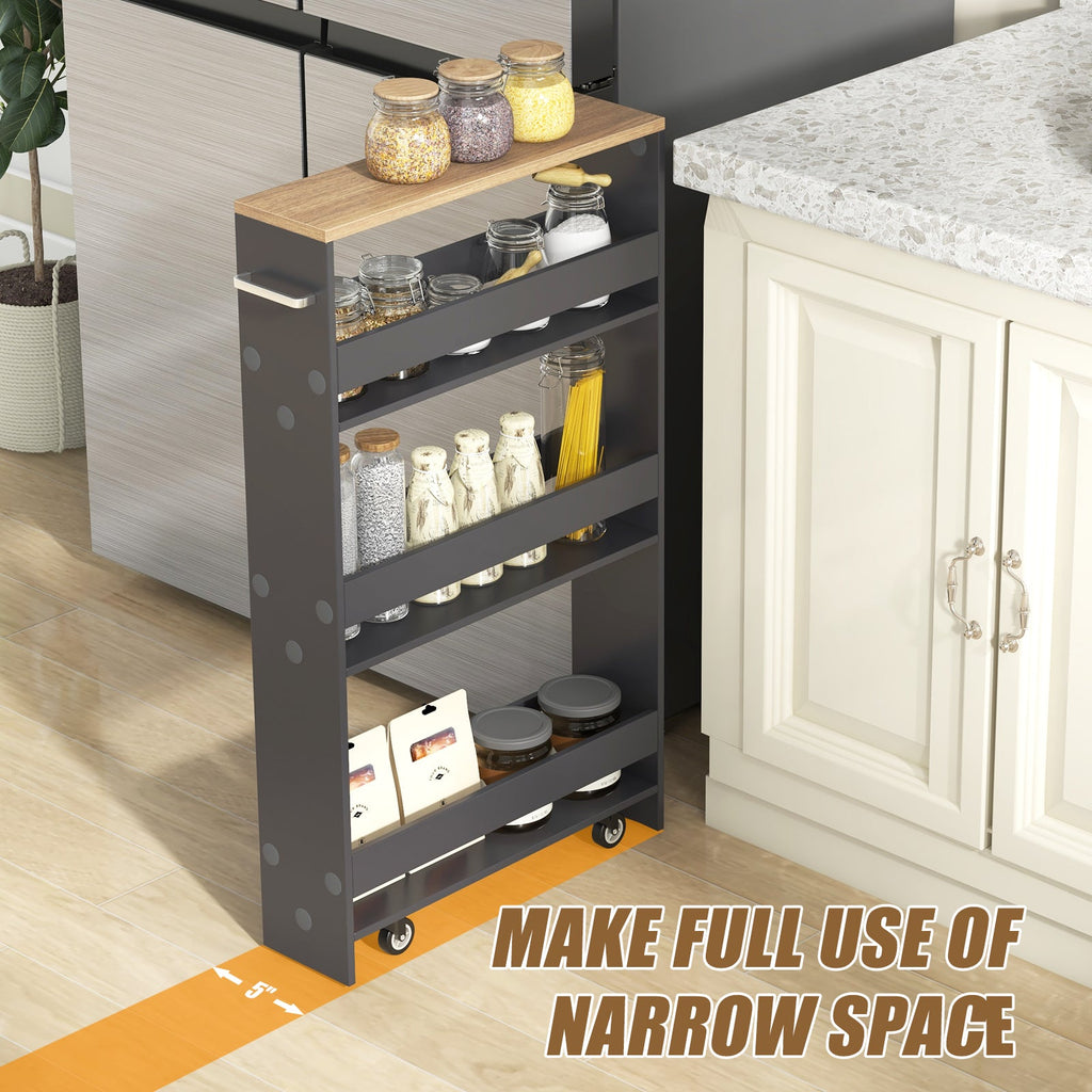 Rolling Kitchen Slim Storage Cart Mobile Shelving Organizer with Handle-Gray