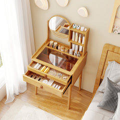 Small Vanity Desk 23.5 Inch Compact Makeup Table with Mirror-Natural