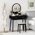 Small Vanity Makeup Dressing Table Set with Cushioned Stool and LED Lighted Mirror-Black