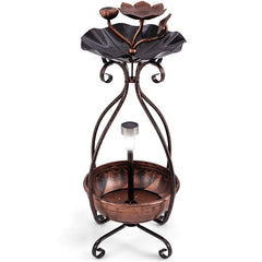 Solar Outdoor Bird Bath Feeder Combo with Flower Planter Pedestal and Solar Lights-Copper