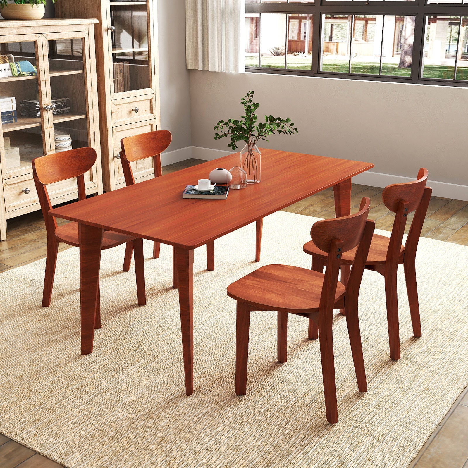 Solid Wood Dining Chair Set of 2 with Curved Backrest and Rubber Wood Frame-Espresso