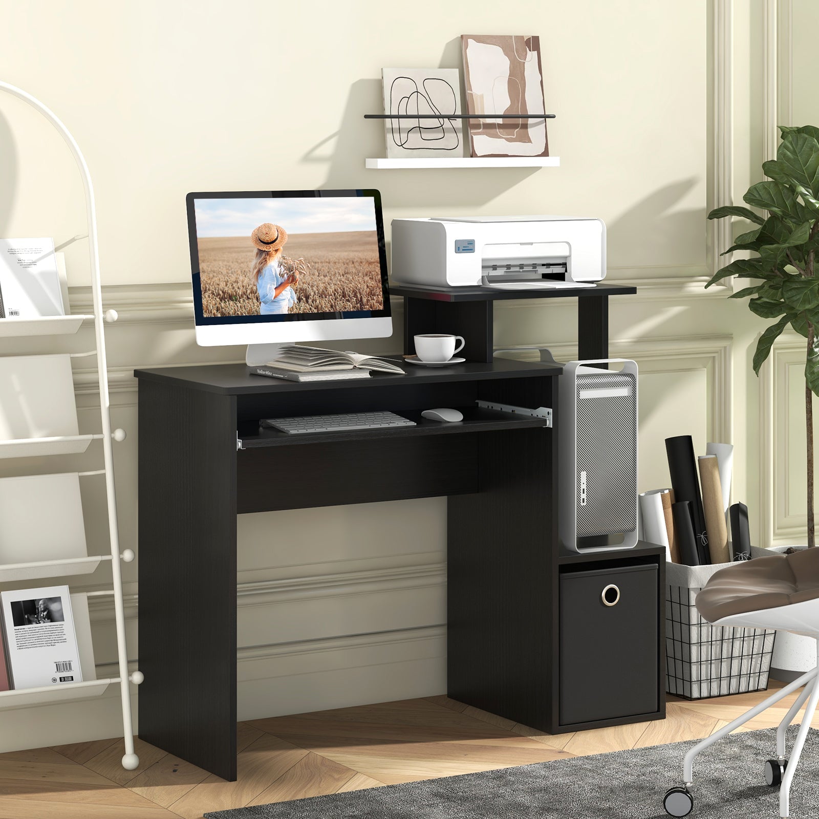 Space-saving Computer Desk with Pull-out Keyboard Tray-Black