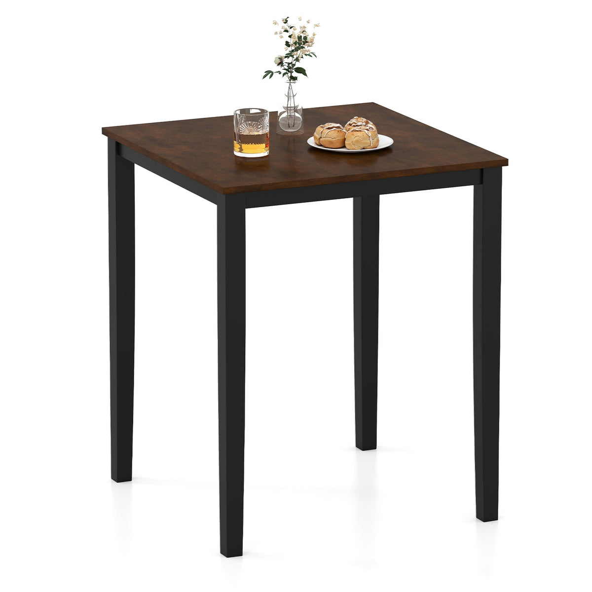 Square Dining Table with Solid Wood Frame for 4-Person