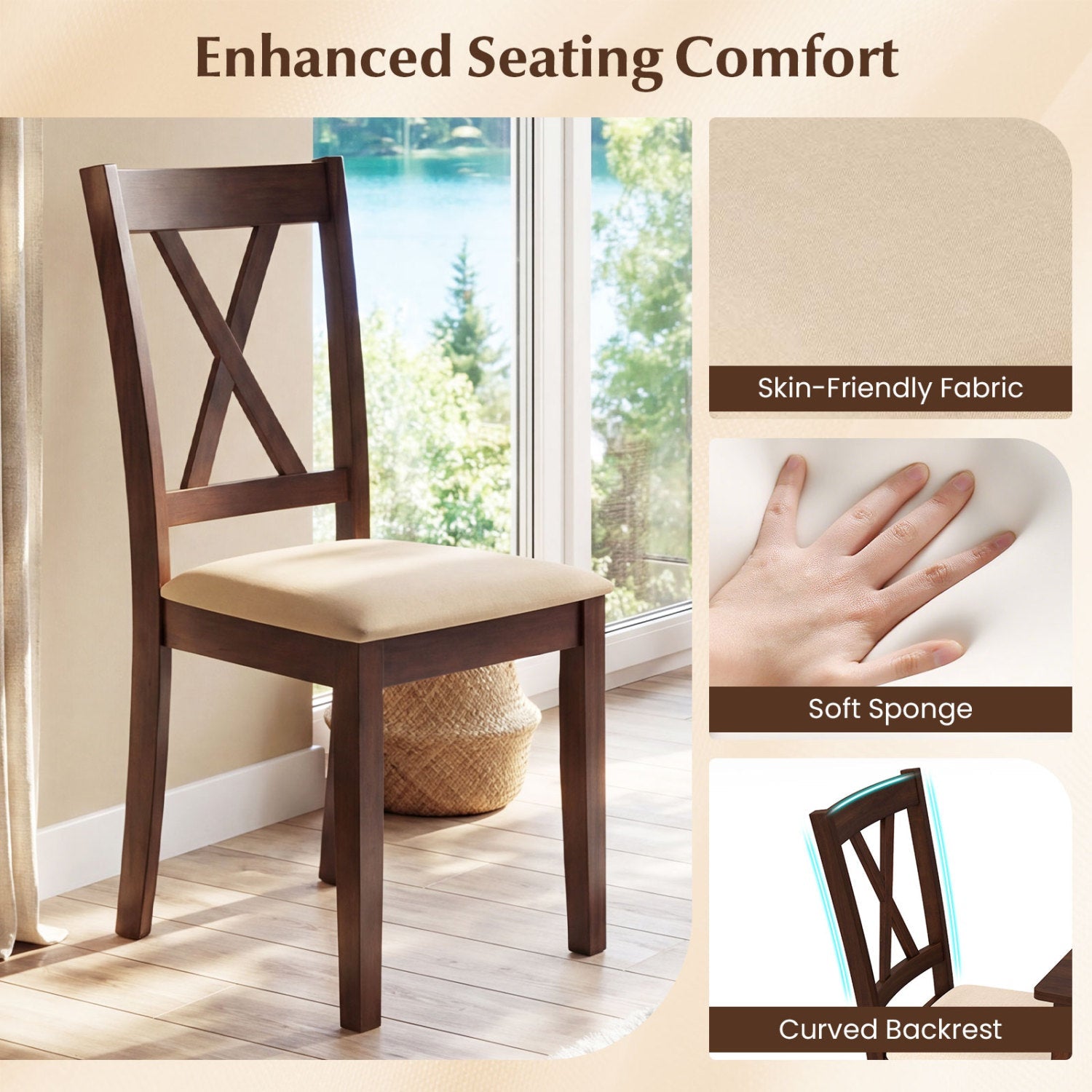 Square Kitchen Table and 4 Armless Chairs Set for 4