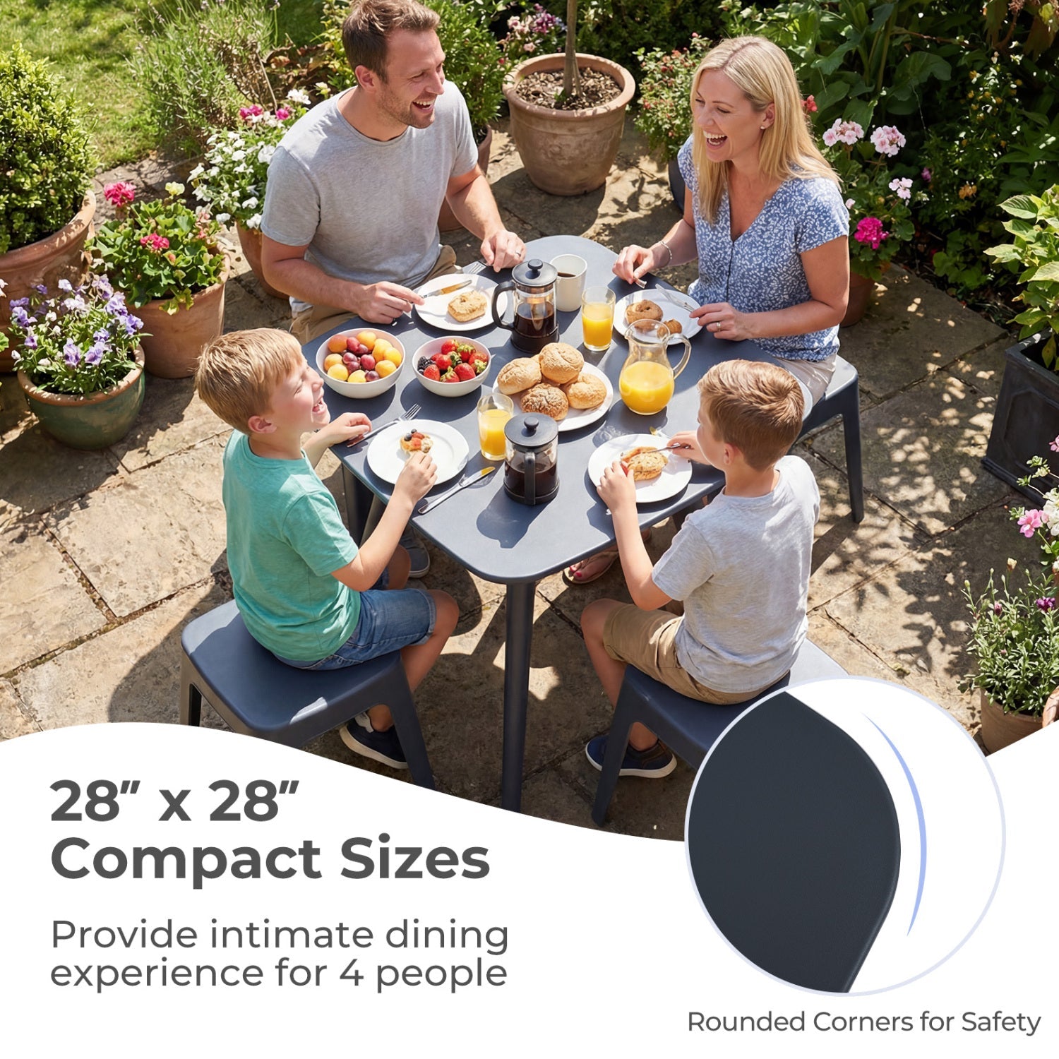 Square Outdoor Dining Table All-Weather Plastic Patio Bistro Table for 4