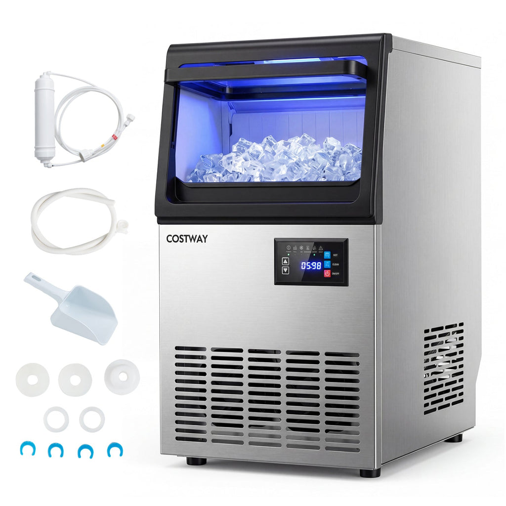 Stainless Steel Spary Ice Maker with 30 LBS Storage Capacity and 80 LBS Per Day