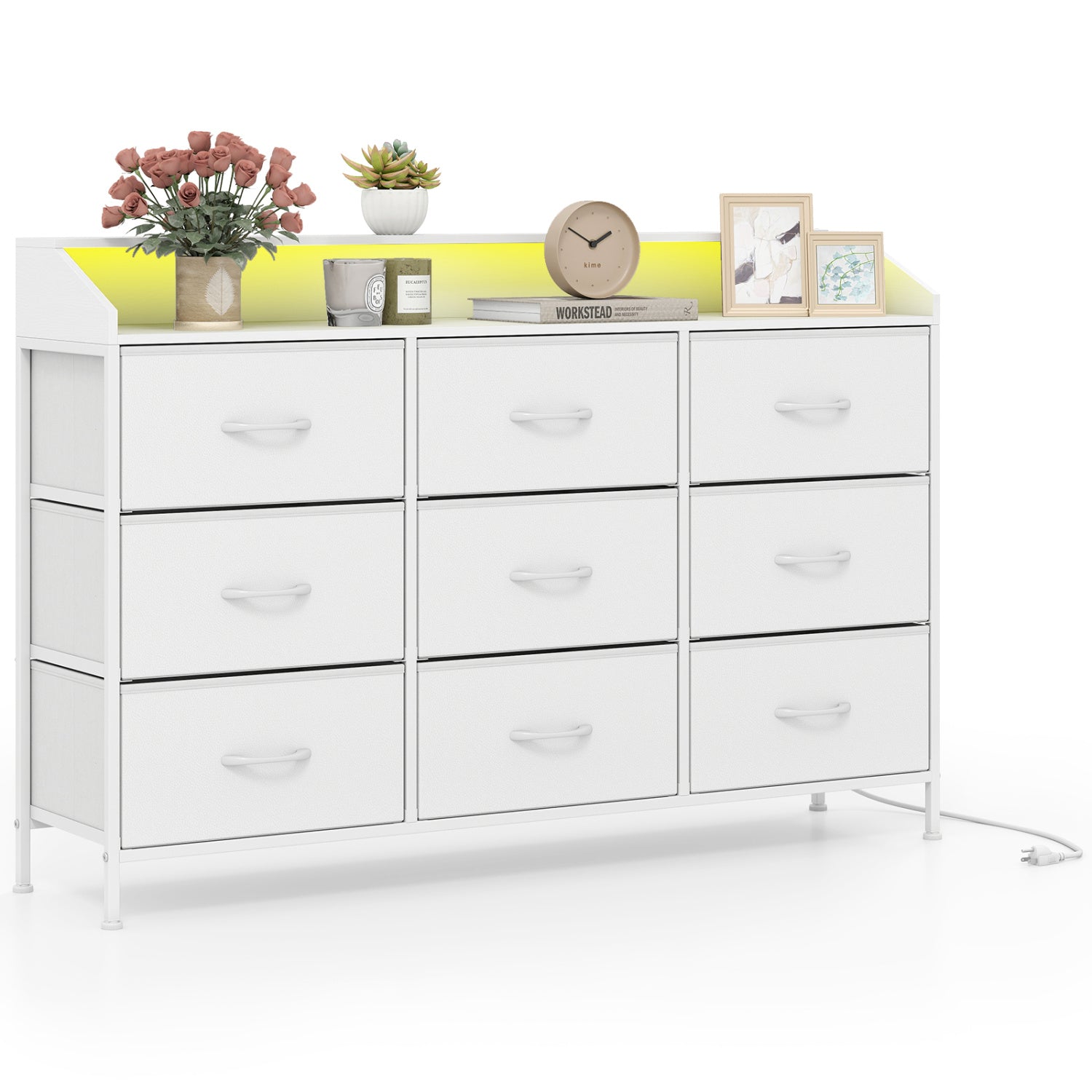 Storage Organizer with LED Lights and 9 Fabric Drawers for Bedroom