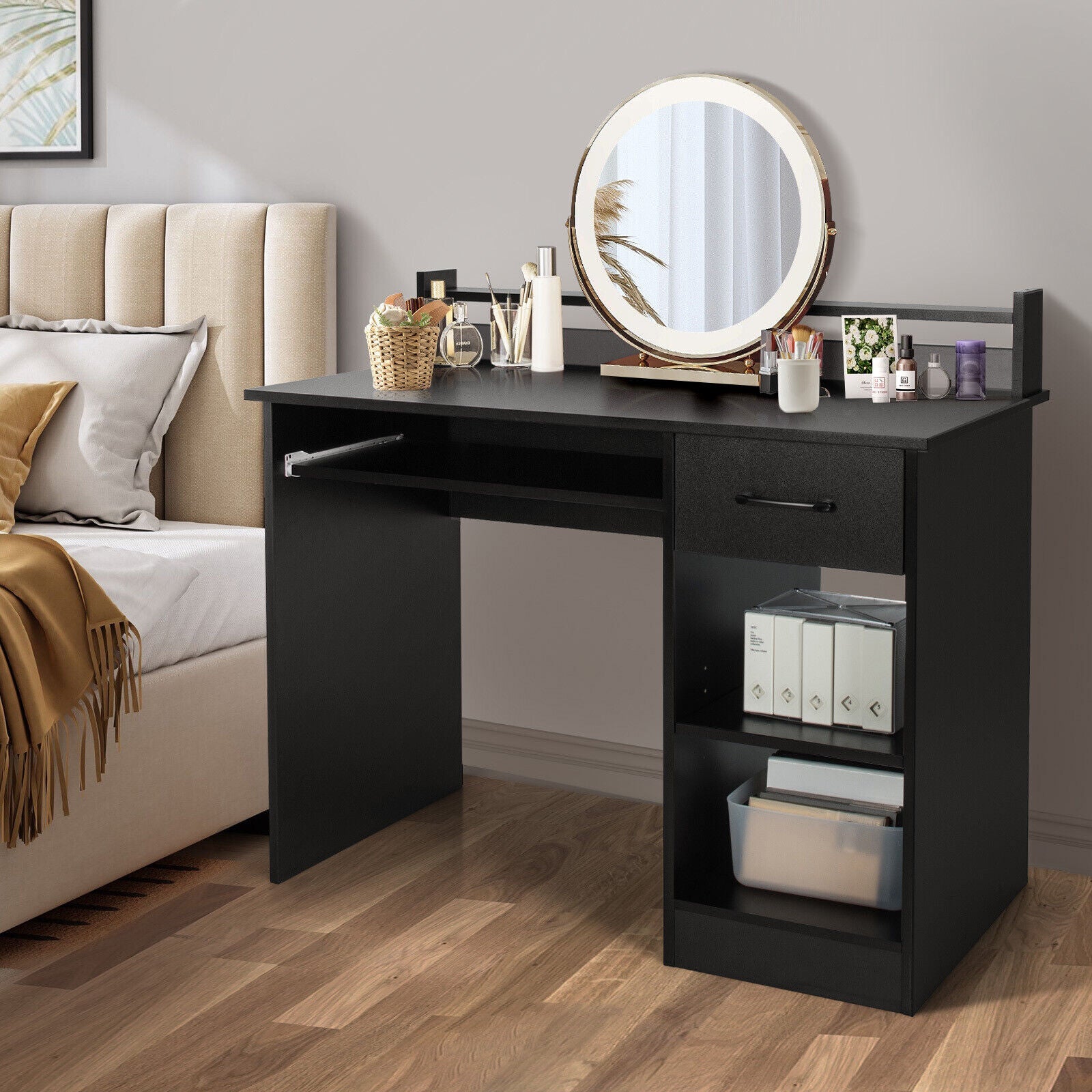Study Laptop Table with Drawer and Keyboard Tray-Black