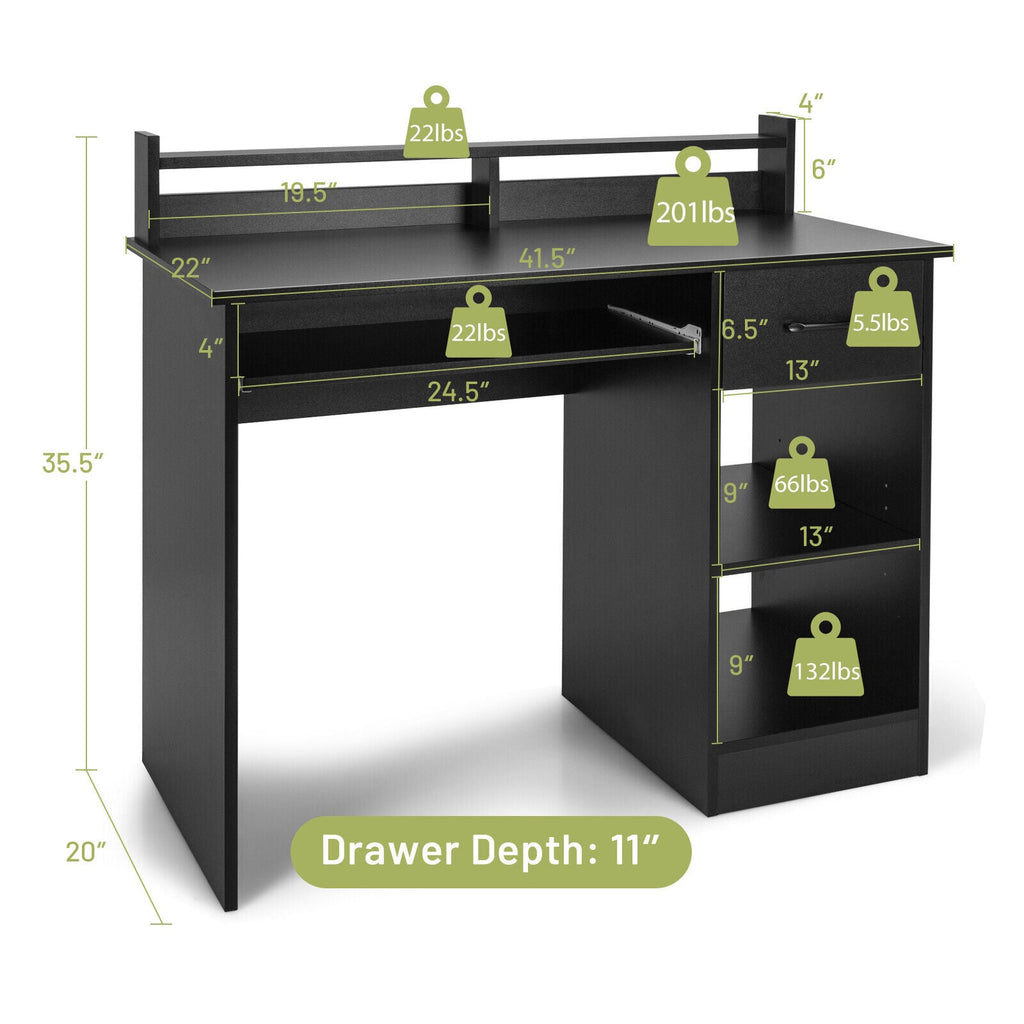 Study Laptop Table with Drawer and Keyboard Tray-Black