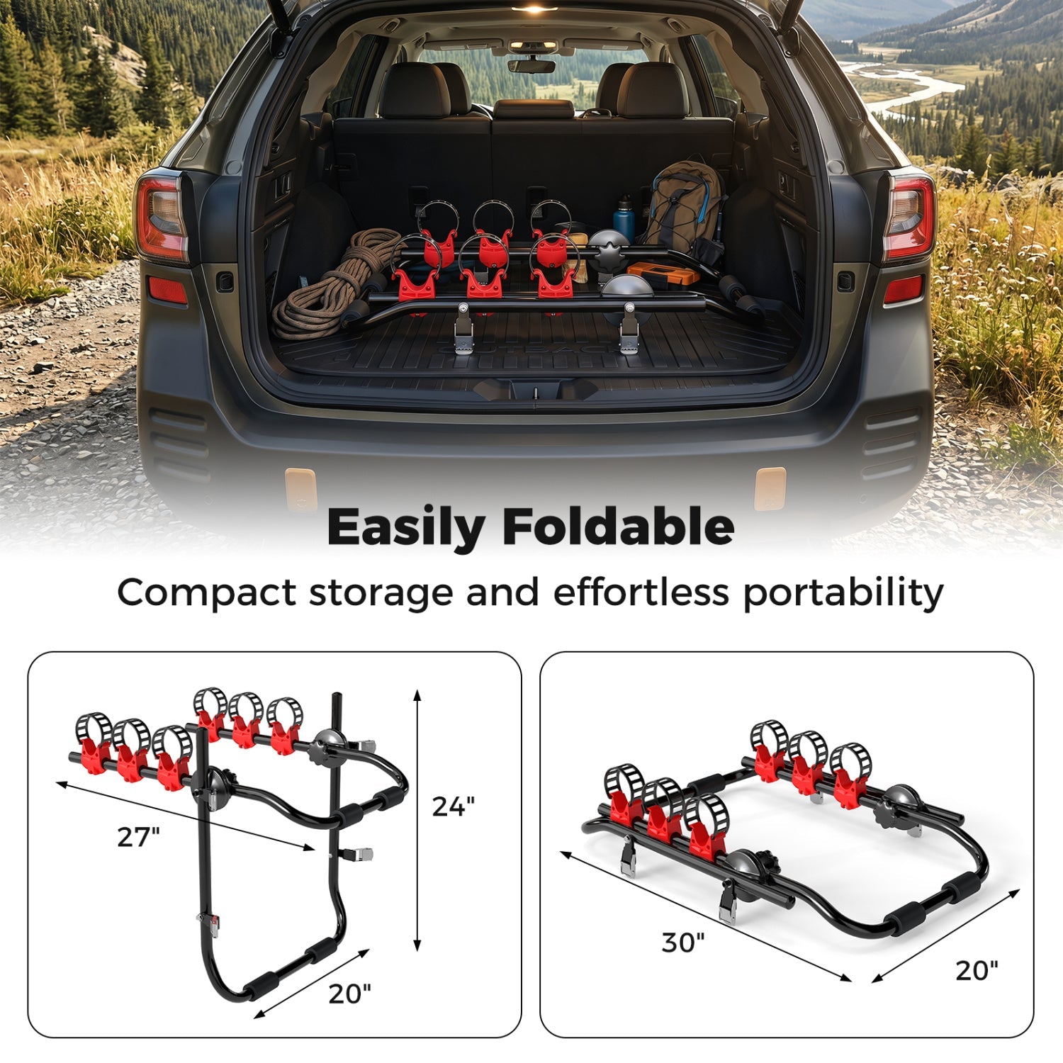 Trunk Mount 3-Bike Rack with Anti-Sway Straps for SUV