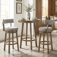 Swivel Bar Stools Set of 2 Linen Fabric Upholstered Barstools with Back-31.5 Inches