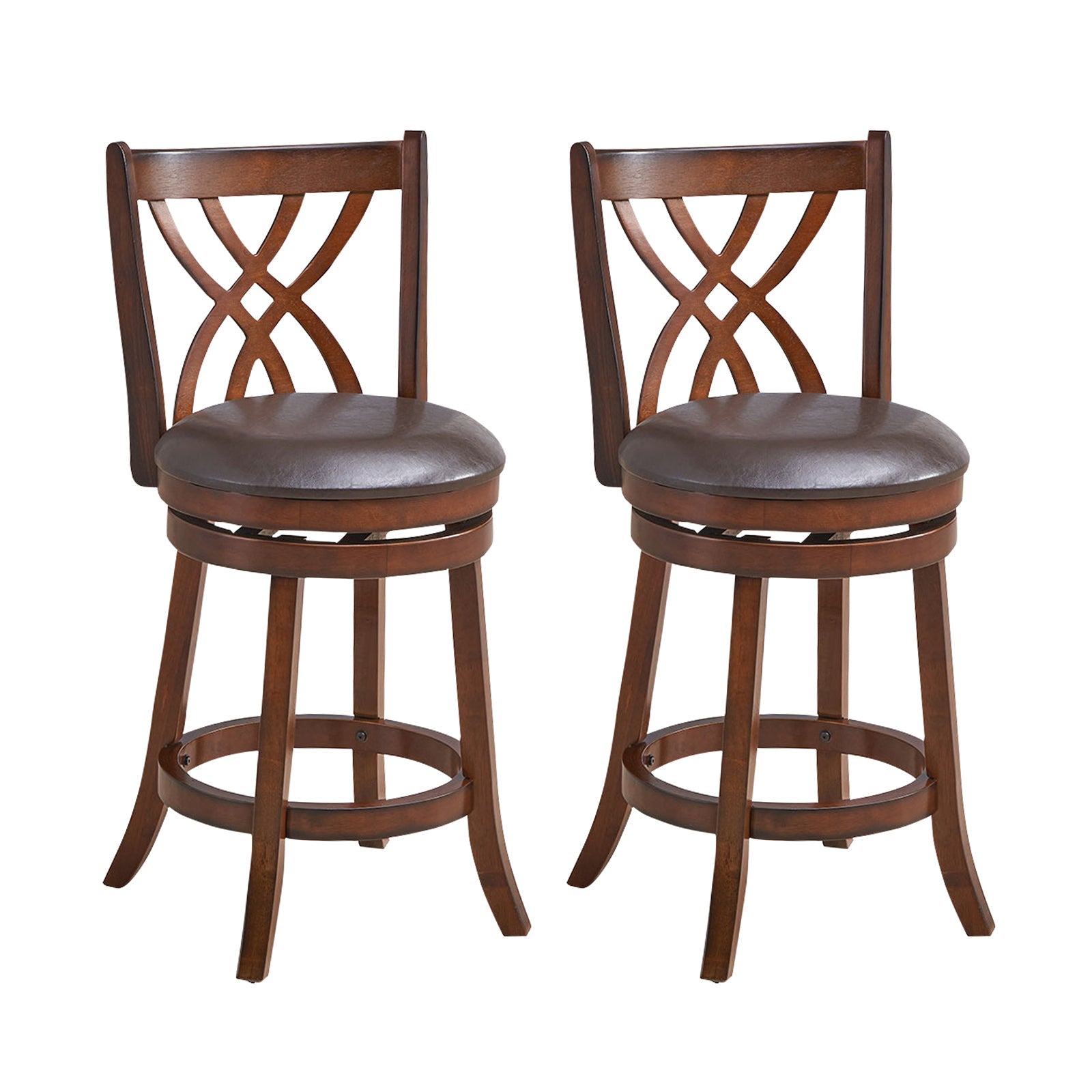 360° Swivel Counter Height Chairs with PU Leather Cushioned Seat and Footrests-26 inches