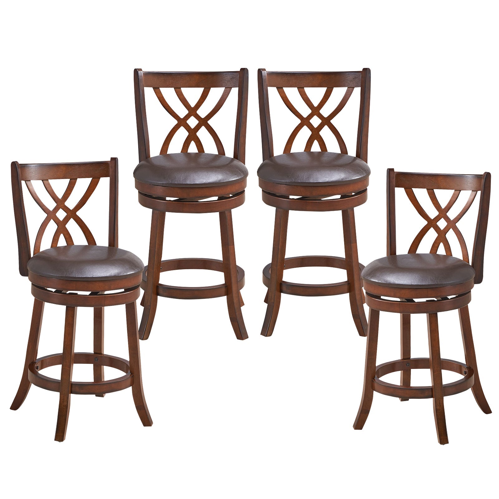 360° Swivel Counter Height Chairs with PU Leather Cushioned Seat and Footrests-26 inches