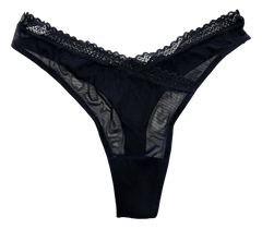 V-Front Mesh Thong with Lace, XS-2X