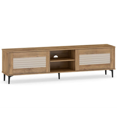 TV Stand for TVs up to 70 Inch Waveform Fluted Entertainment Center-Oak