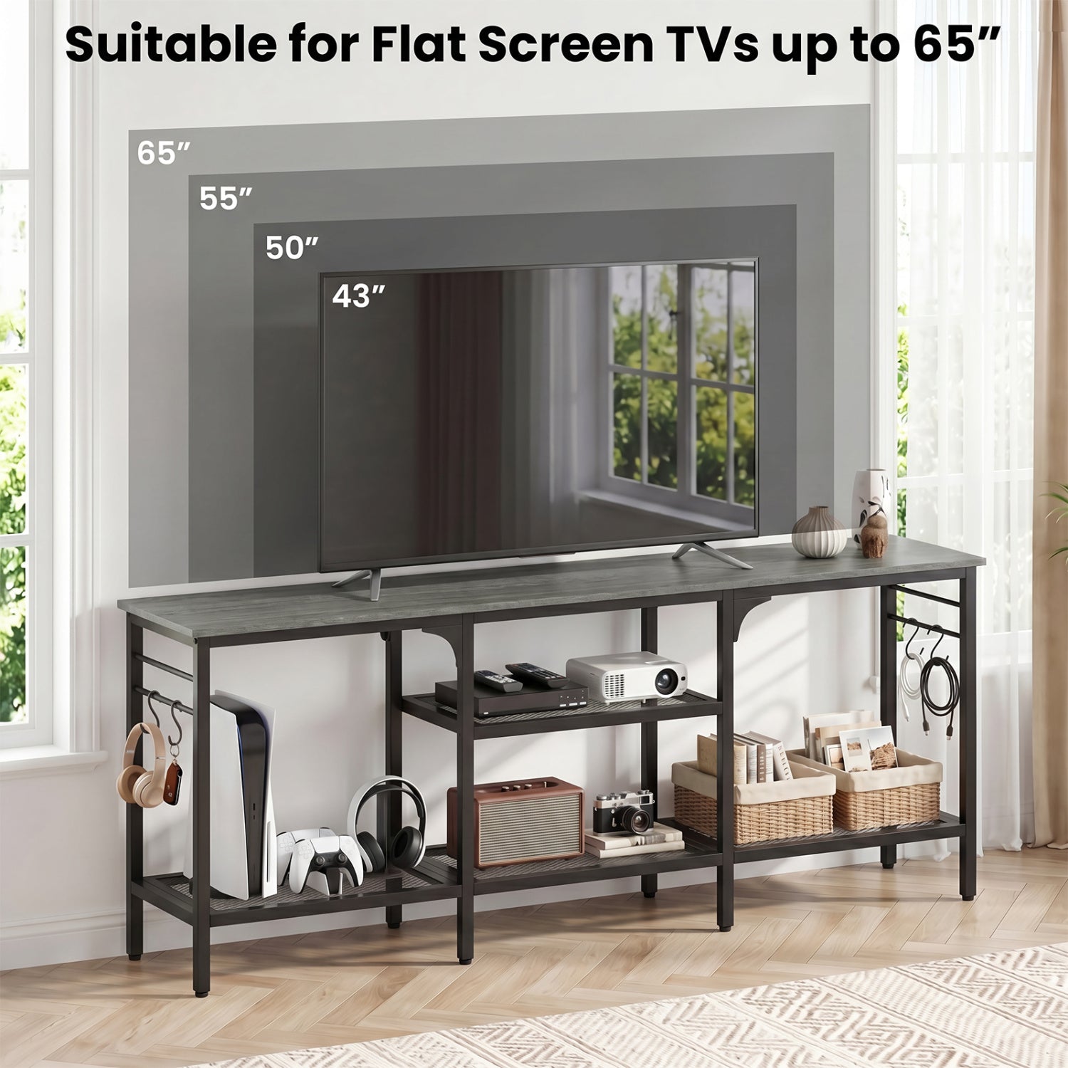 TV Stand for TVs up to 65 Inch with 3-Tier Open Shelves