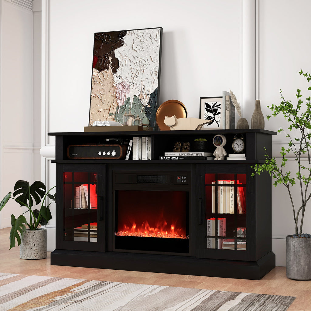 TV Stand with Electric Fireplace LED Lights and Remote Controls for TVs Up to 40 Inch-Black
