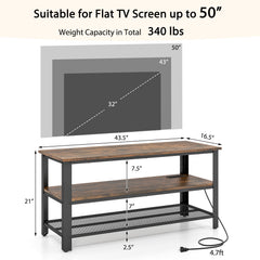 Industrial TV Stand up to 50 Inches with Power Outlets and USB Ports-Rustic Brown