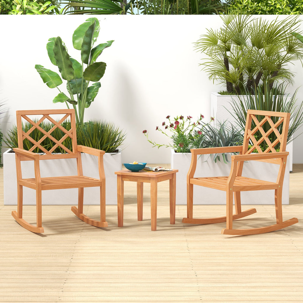 Wood Sea Rocker Teak Wood Rocking Chair Oversized Porch Rocker with Backrest and Slatt ...
