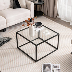 27.5 Inch Home Square Tea Table with Heavy-duty Metal Frame
