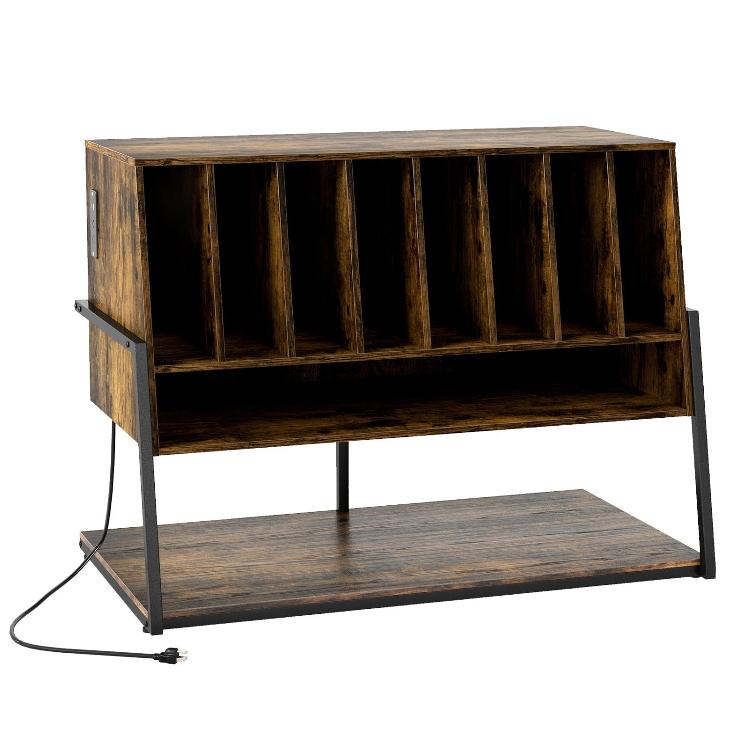 Turntable Stand with Charging Station & Vinyl Storage