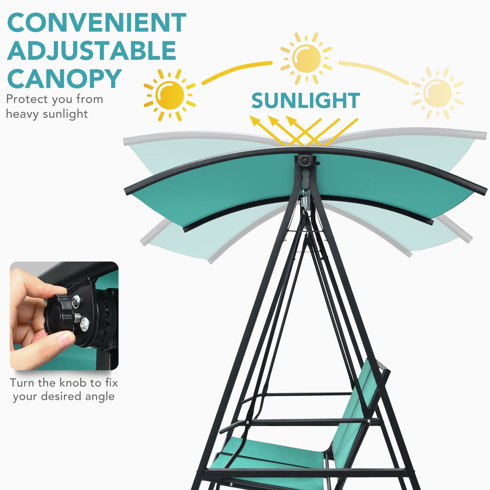 2 Person Patio Swing with Weather Resistant Glider and Adjustable Canopy-Green