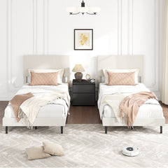 Twin/Full/Queen Size Velvet Bed Frame Upholstered Platform Bed with Chevron Headboard Beige