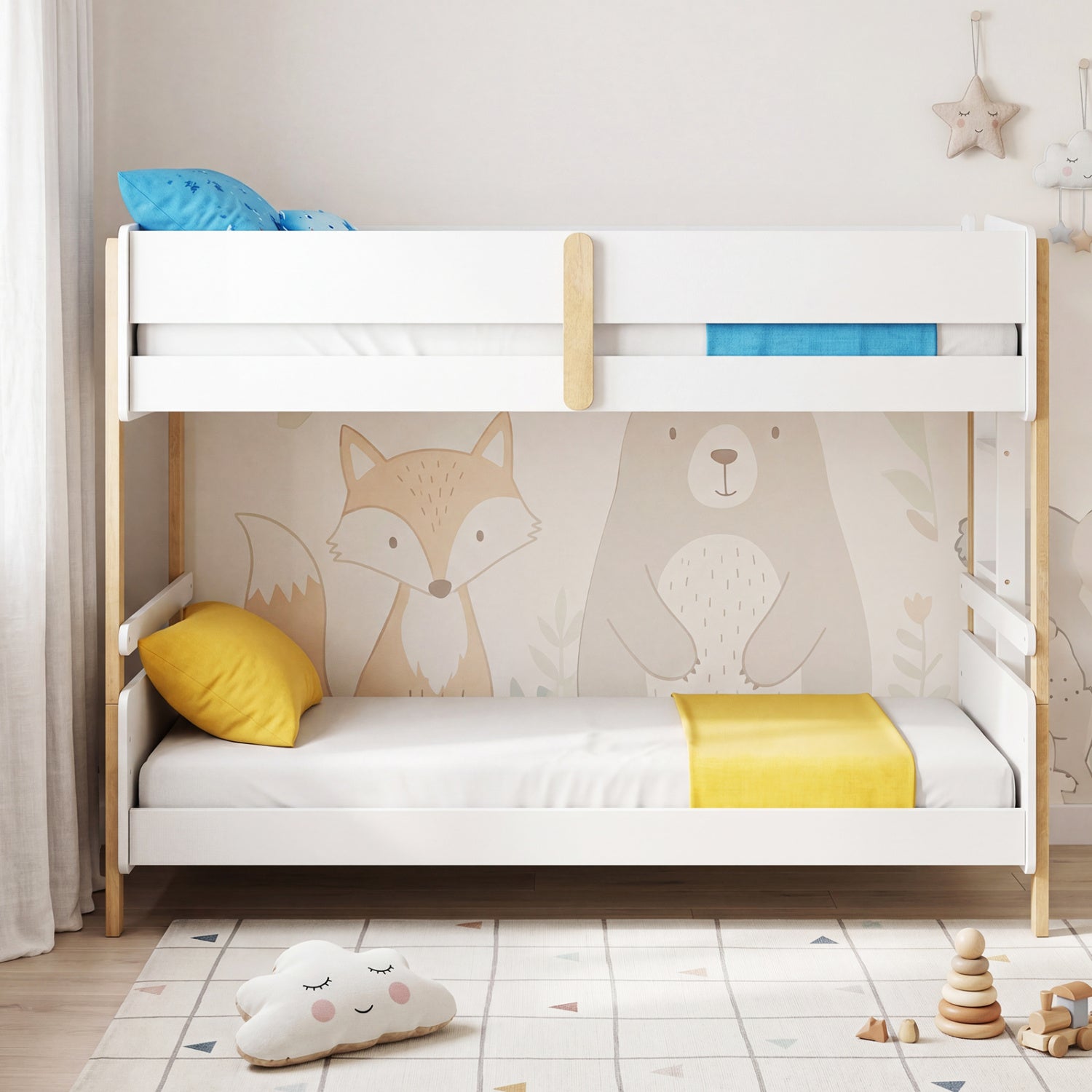 Twin Over Twin Bunk Bed with Convertible Design and Ladder