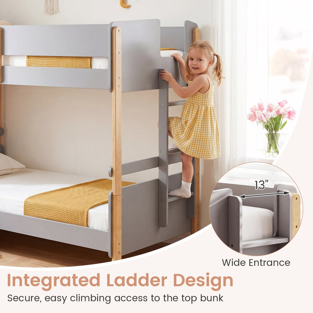 Twin Over Twin Bunk Bed with Convertible Design and Ladder