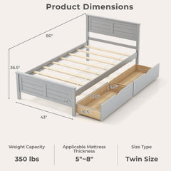 Twin Size Bed Frame with Storage Drawers-Gray