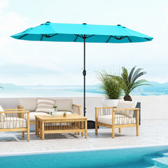 13 Feet Double-Sided Patio Twin Table Umbrella with Crank Handle-Turquoise
