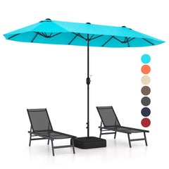 13 Feet Double-Sided Patio Twin Table Umbrella with Crank Handle-Turquoise