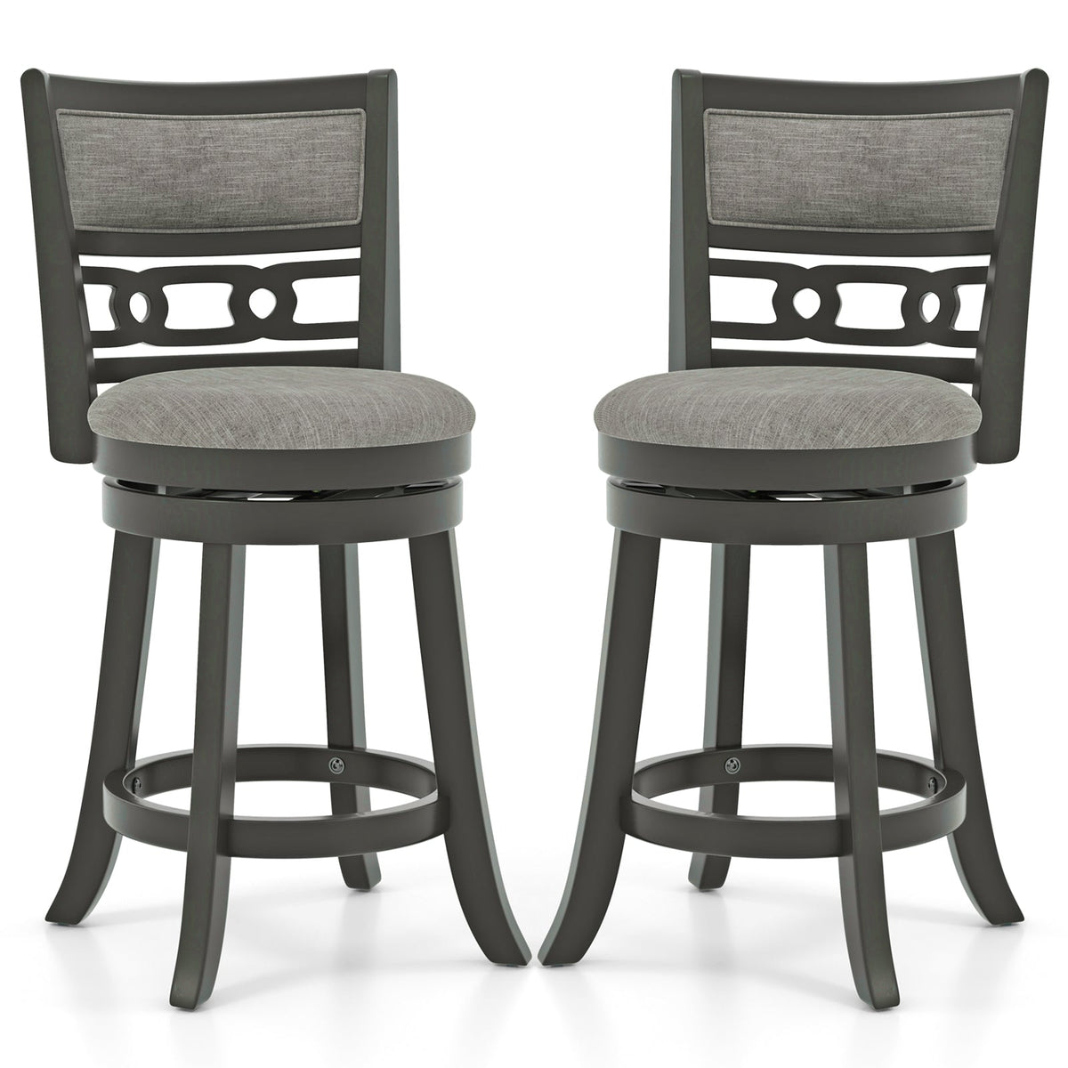 26" Counter Height Bar Chair with Wooden Frame Swivel Seat and Footrest for Pub Bar Restaurant