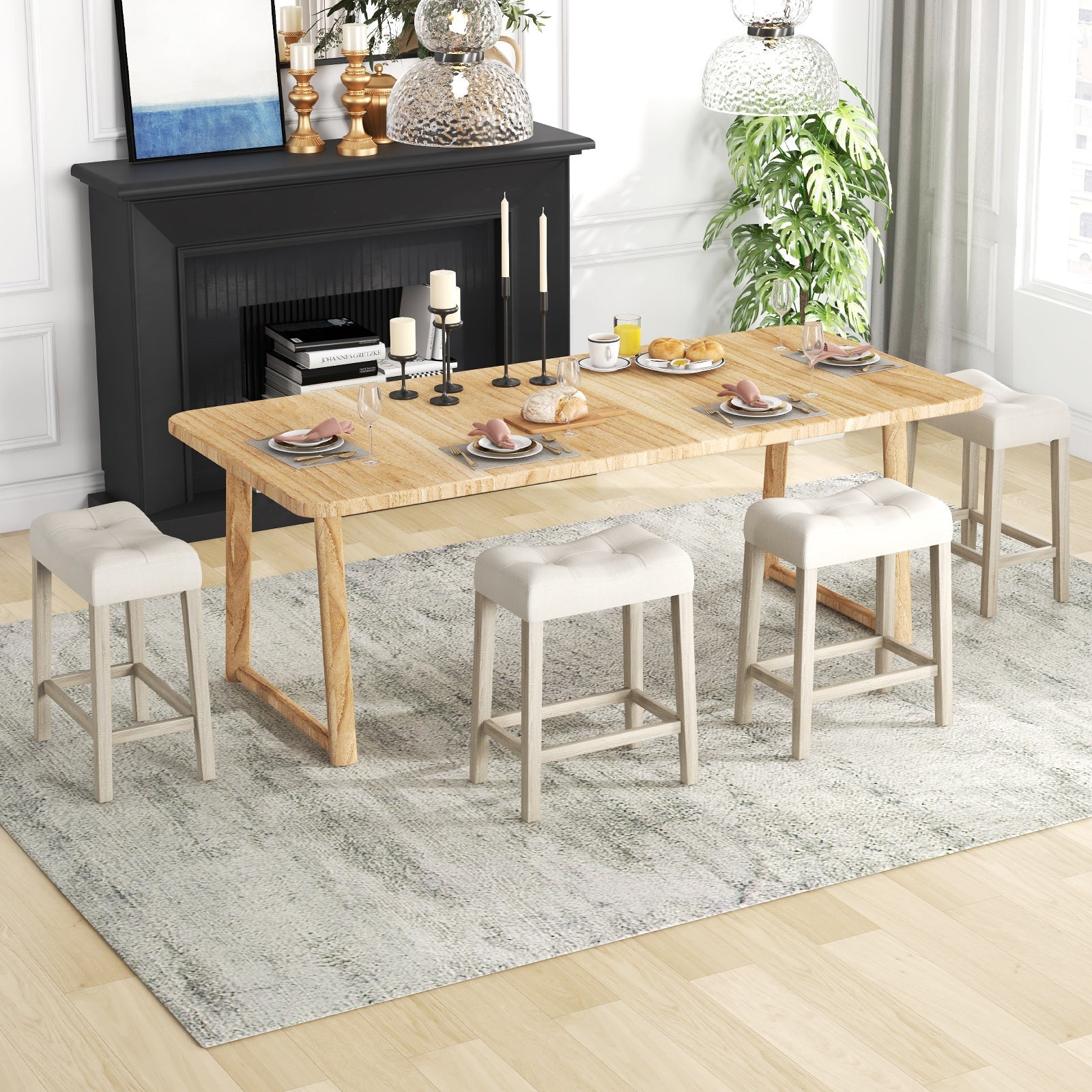 Set of 4 Upholstered Counter Height Bar Stool with Curved Saddle-Seat-Gray