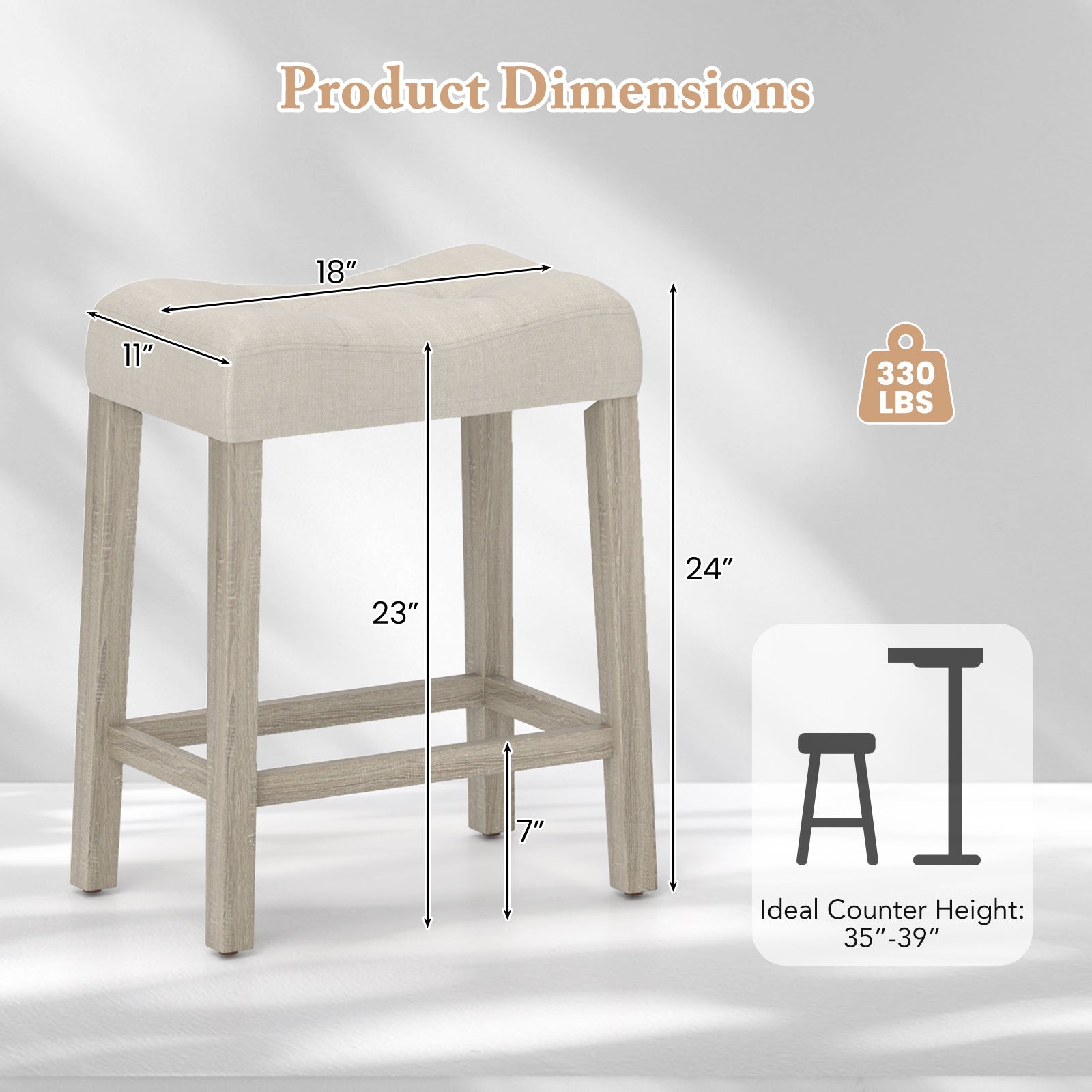 Set of 4 Upholstered Counter Height Bar Stool with Curved Saddle-Seat-Gray
