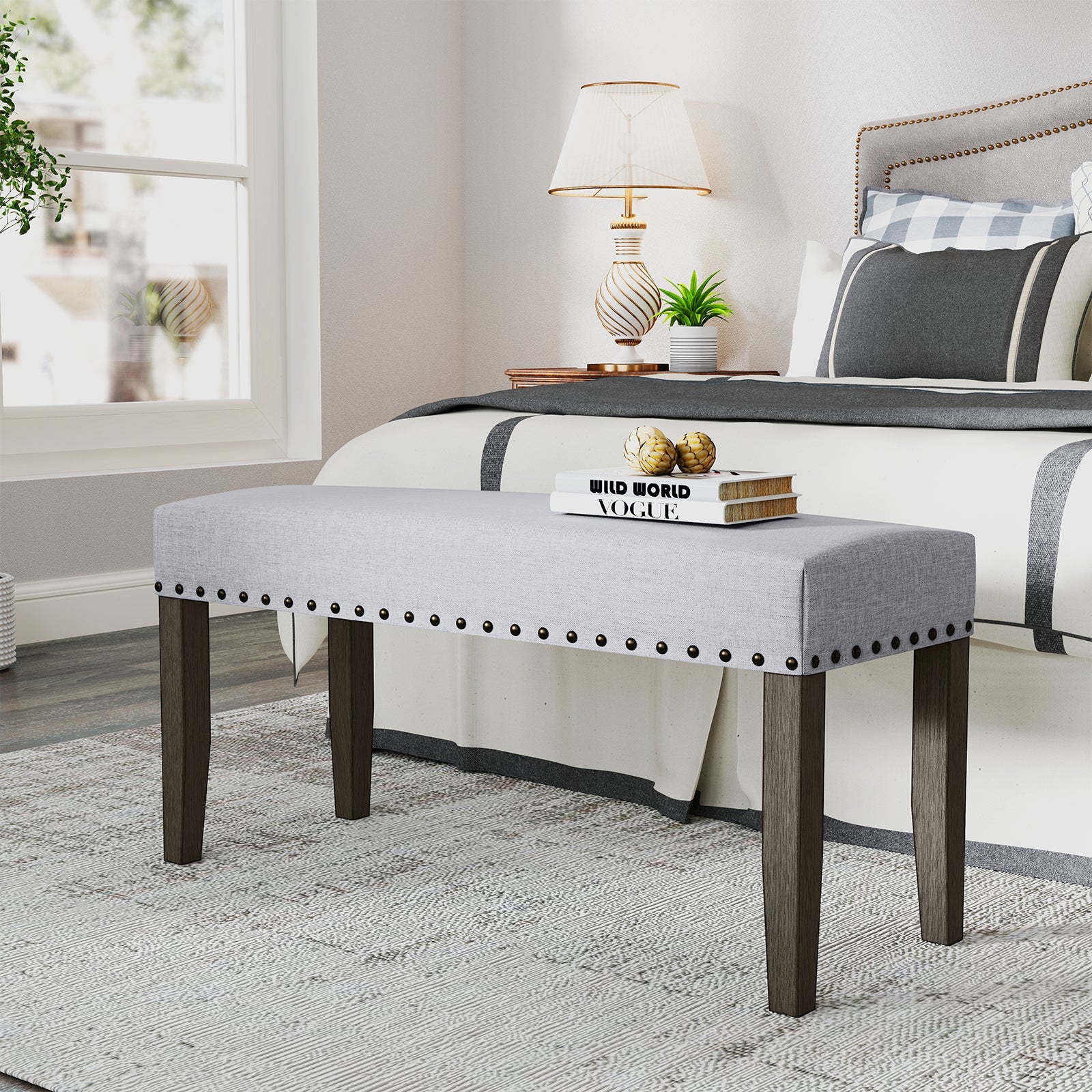 42.5 Inch Upholstered Entryway Bench End of Bed Bench-Gray