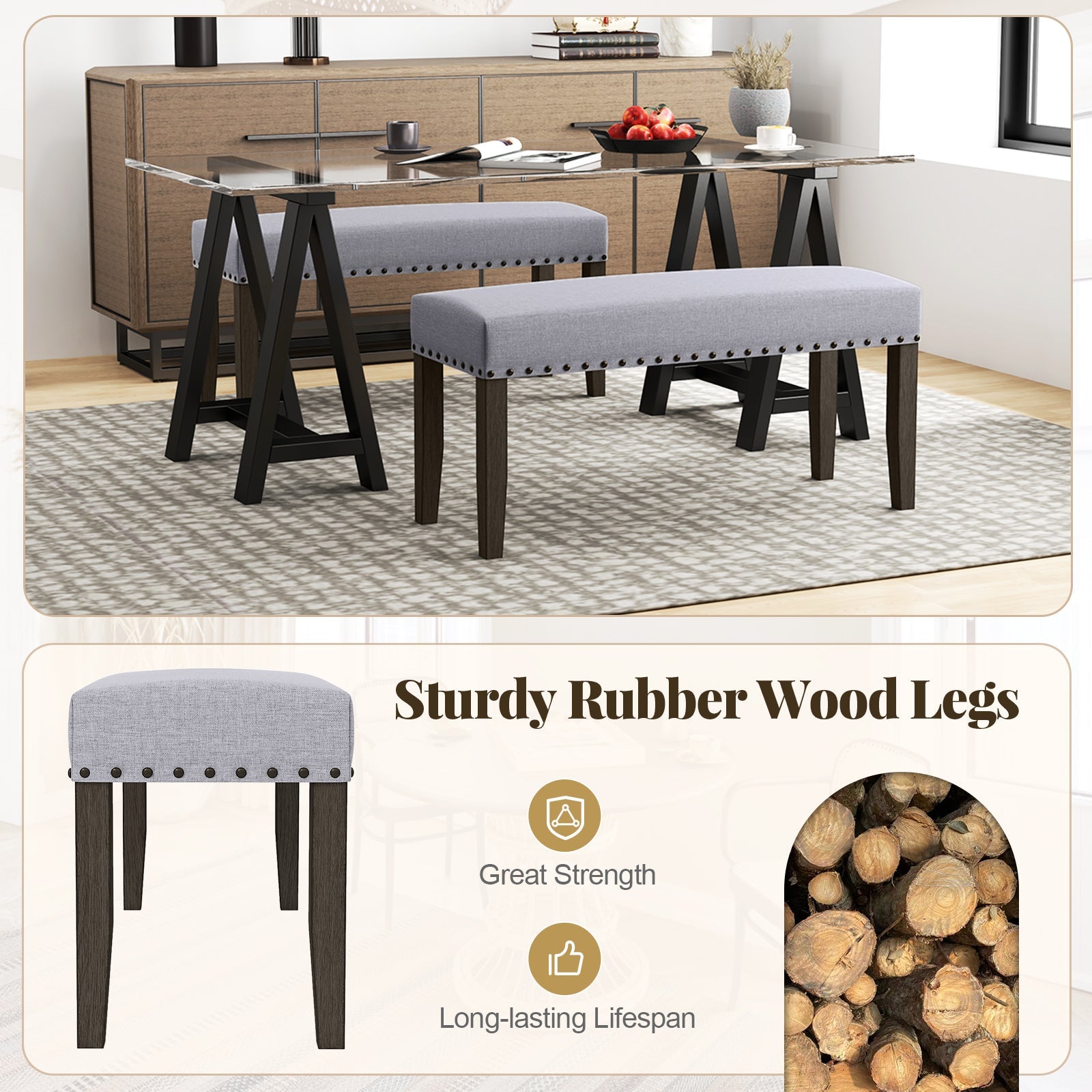 42.5 Inch Upholstered Entryway Bench End of Bed Bench-Gray