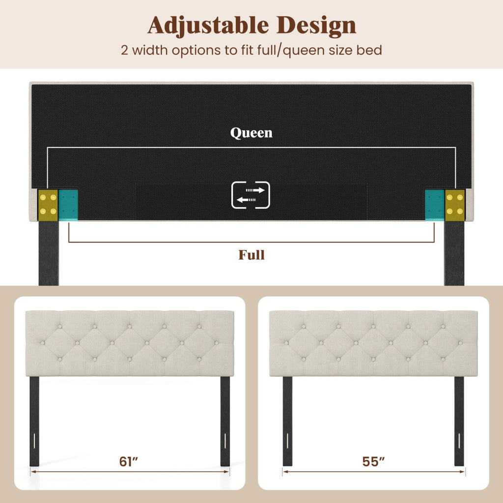 Upholstered Tufted Headboard Queen/Full Size with Adjustable Legs