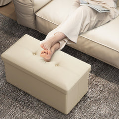 Upholstered Rectangle Footstool with PVC Leather Surface and Storage Function
