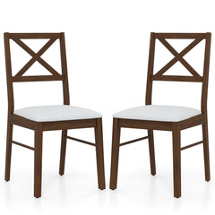 Upholstered Side Dining Chairs Set of 2 with Rubber Wood Frame-Brown