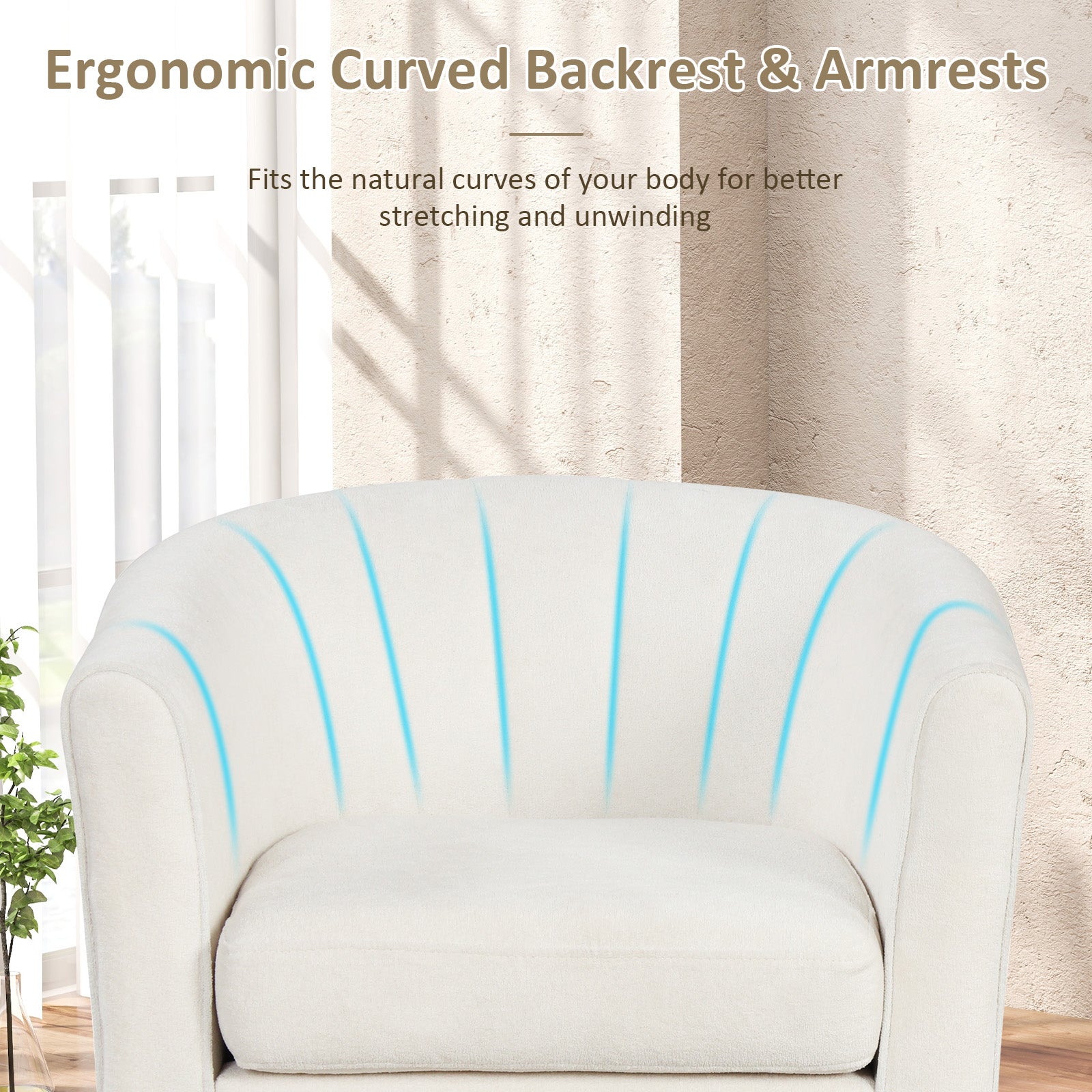 Upholstered Teddy Velvet Club Barrel Chair with Ottoman with Footrest-Beige