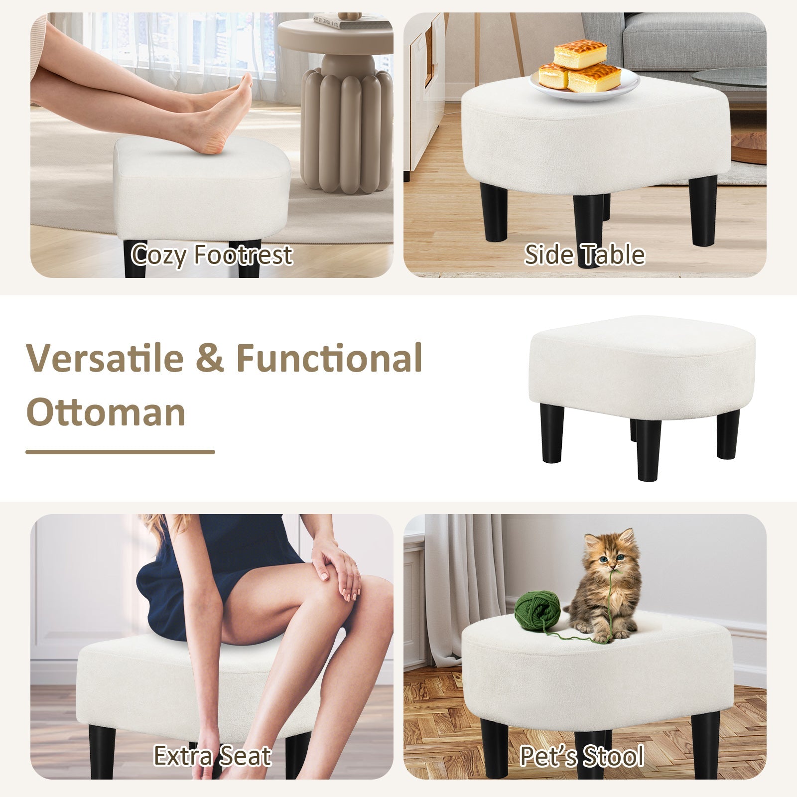 Upholstered Teddy Velvet Club Barrel Chair with Ottoman with Footrest-Beige