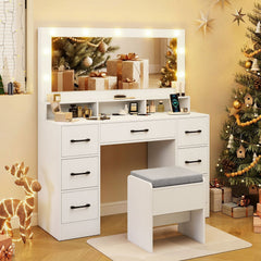Vanity Desk with Mirror and Lights Makeup Table with Power Outlets