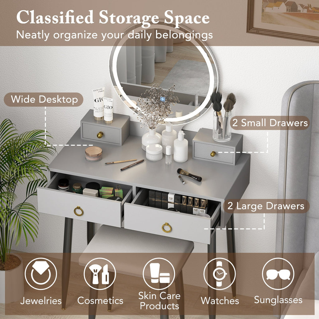 Vanity Table Set with Mirror-Gray
