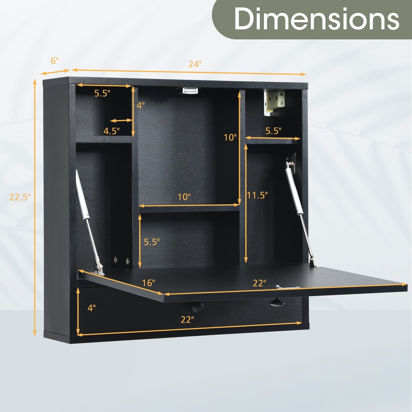 Wall-Mount Floating Desk Foldable Space Saving Laptop Workstation Black