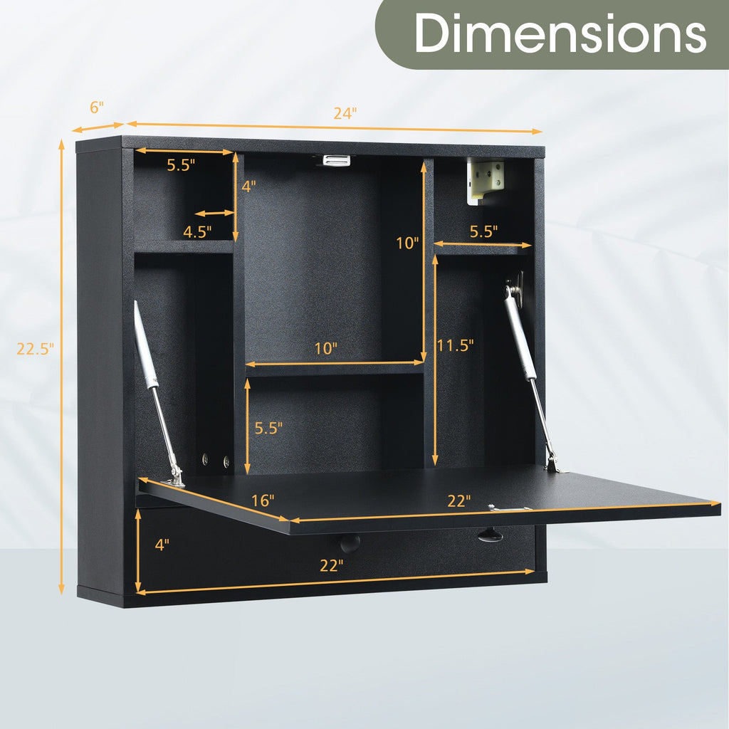 Wall-Mount Folding Desk with Storage Shelves and Drawer