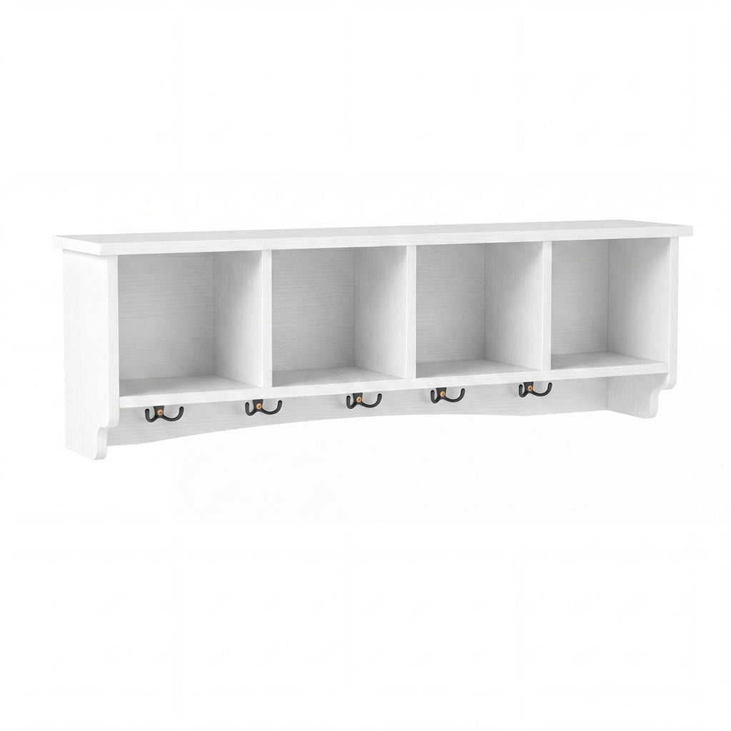 Wall-Mounted Coat Rack with 4 Cubbies and 5 Double Hooks