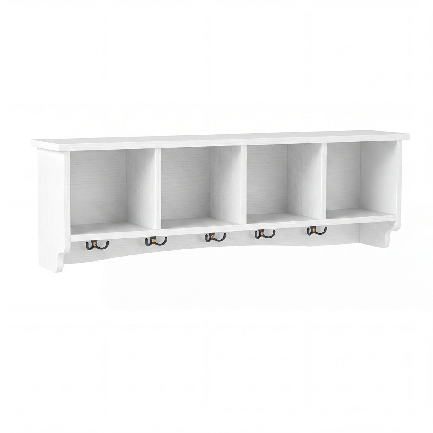 Wall-Mounted Coat Rack with 4 Cubbies and 5 Double Hooks