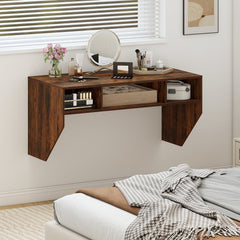 Wall-Mounted Computer Desk Floating Laptop Desk with 3 Storage Compartments